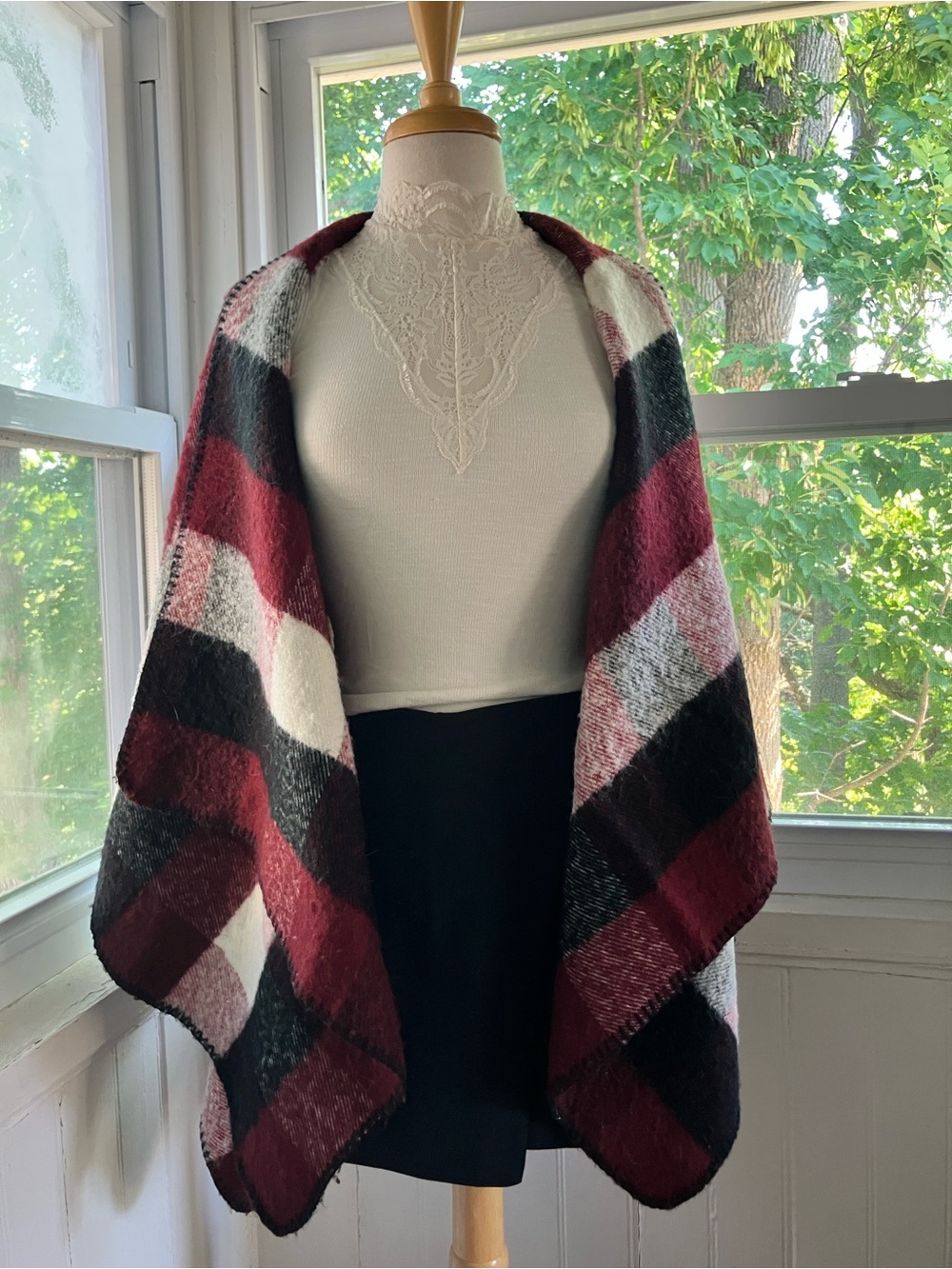 Mud Pie Plaid Wrap in Burgundy, Black & Cream- Dark Academia vibes